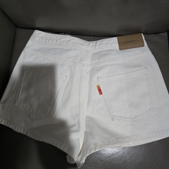 Farm Rio Crochet Detail Cotton Denim Shorts White Size 28 NWT - Picture 11 of 11